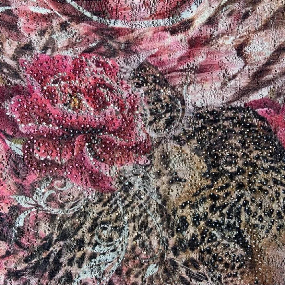 Vintage Cactus Tiger Print Embellished Open Knitted Top - Picture 6 of 14